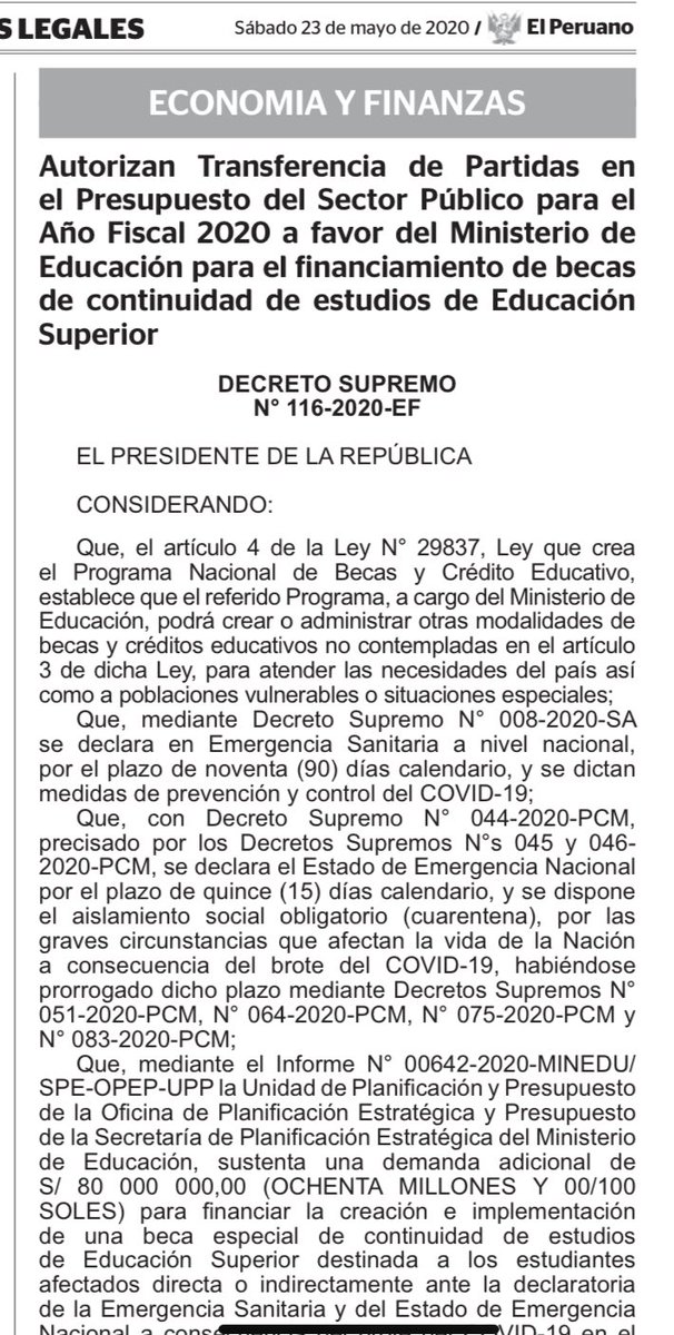 Buena noticia para la #educación superior, lanzamiento de becas de emergencia para estudiantes universitarios y de institutos afectados por el COVID-19. El Gobierno y las universidades privadas debemos seguir trabajando juntos en solucionar esta crisis <a href="/FipesOficial/">FIPES</a> <a href="/MineduPeru/">Ministerio de Educación</a>