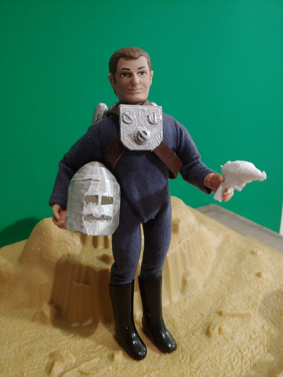 I've done the rocketman accessories at mego scale too. These were printed quickly, so they are a little rougher than the other ones. And, of course, his clothes are wrong. Our final production run, whenever that is, will feature a little more polish, but here's a WIP.