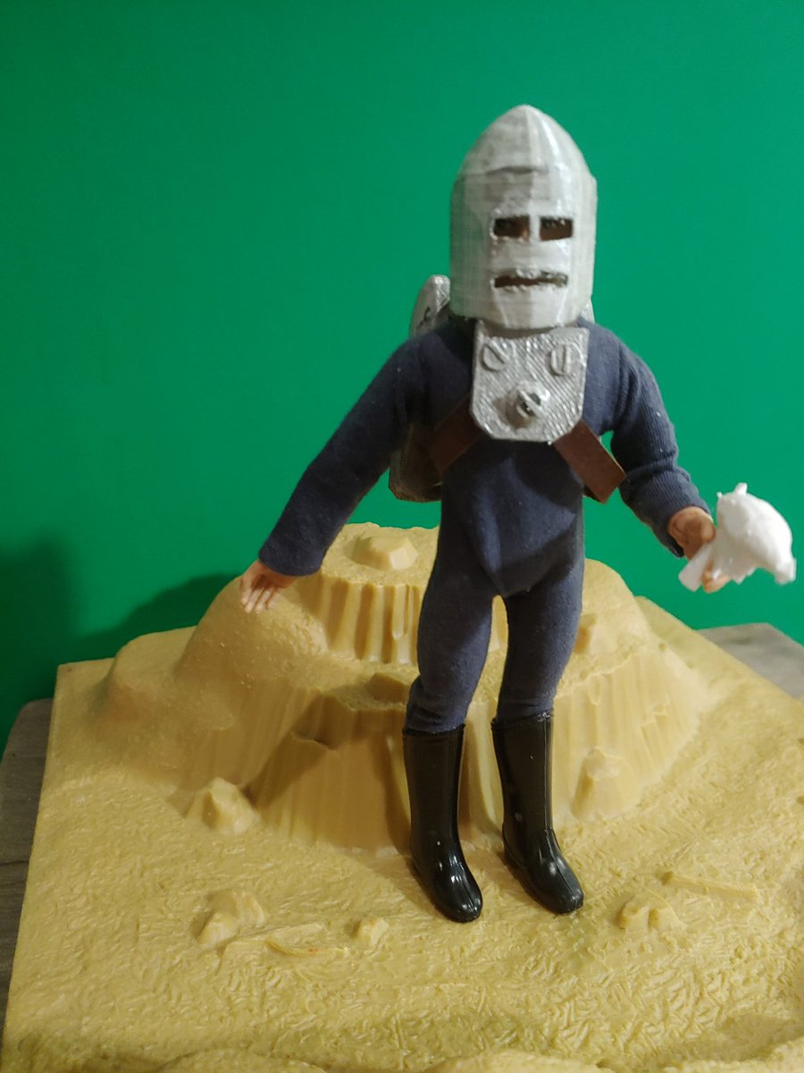 I've done the rocketman accessories at mego scale too. These were printed quickly, so they are a little rougher than the other ones. And, of course, his clothes are wrong. Our final production run, whenever that is, will feature a little more polish, but here's a WIP.