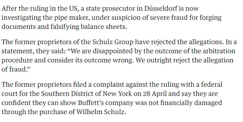 Then the 2 companies went to Arbitration Court where it ruled that the German owners would have to pay Buffet back the money.Often these cases get sealed or closed out by the courts, but in this Swamp draining era, the fraud gets referred to a prosecutor!