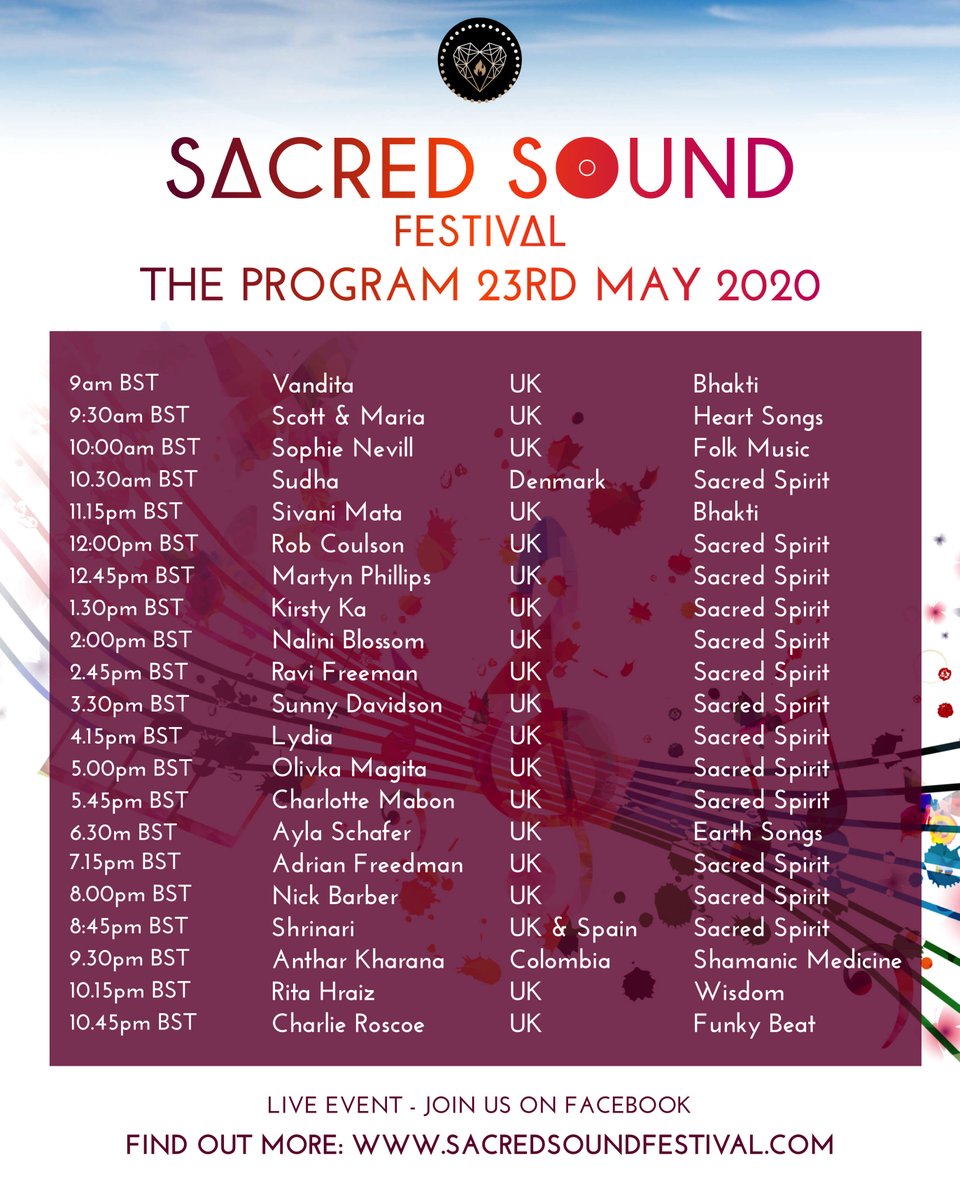 sacredsoundfest's tweet photo. LIVE NOW 🙏💖 RAVI 💖 🙏

//Sacred Sound Festival// New Moon 23rd &amp; 24th May 2020
Online via Zoom, Facebook
https://t.co/rCbzsoNncM

DONATIONS CAN BE MADE TO: https://t.co/CTH9FOKaVM

#sacredsoundfestival #sacredsounds  #onlinefestival #healingmusic #medicinemusic https://t.co/R5b30YdXVb