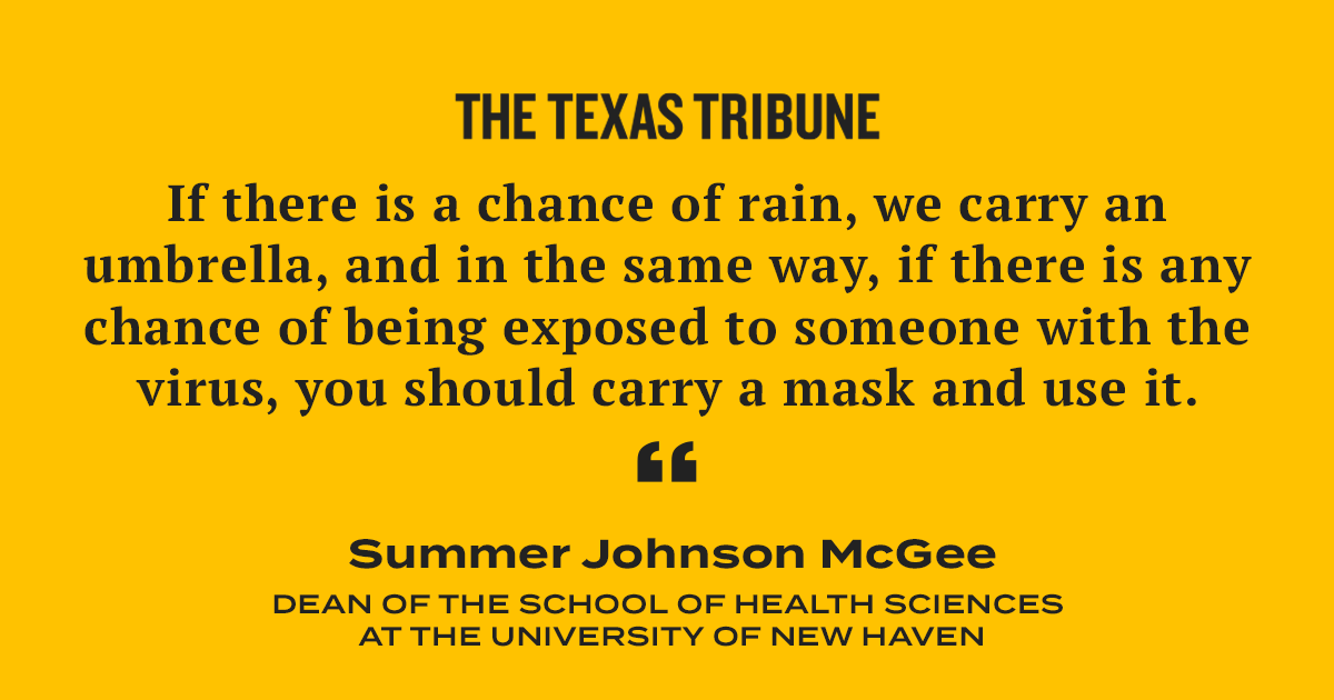 7/ Summer Johnson McGee, the dean of the School of Health Sciences at the University of New Haven, said people need to think about carrying and using masks the same way they think about umbrellas on a cloudy or rainy day.  https://bit.ly/3gndoLd 