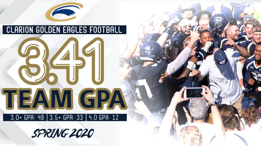 ClarionFootball's tweet photo. Adversity hit....our guys responded❕

Spring 2020 Report Card 📚 

3️⃣.4️⃣1️⃣ Team GPA 
4️⃣9️⃣ players with a 3.0+ GPA
3️⃣3️⃣ players with a 3.5+ GPA
1️⃣2️⃣ players with a 4.0 GPA

#EagleVi2i0n | #WingsUp https://t.co/h3eoxjGrGD