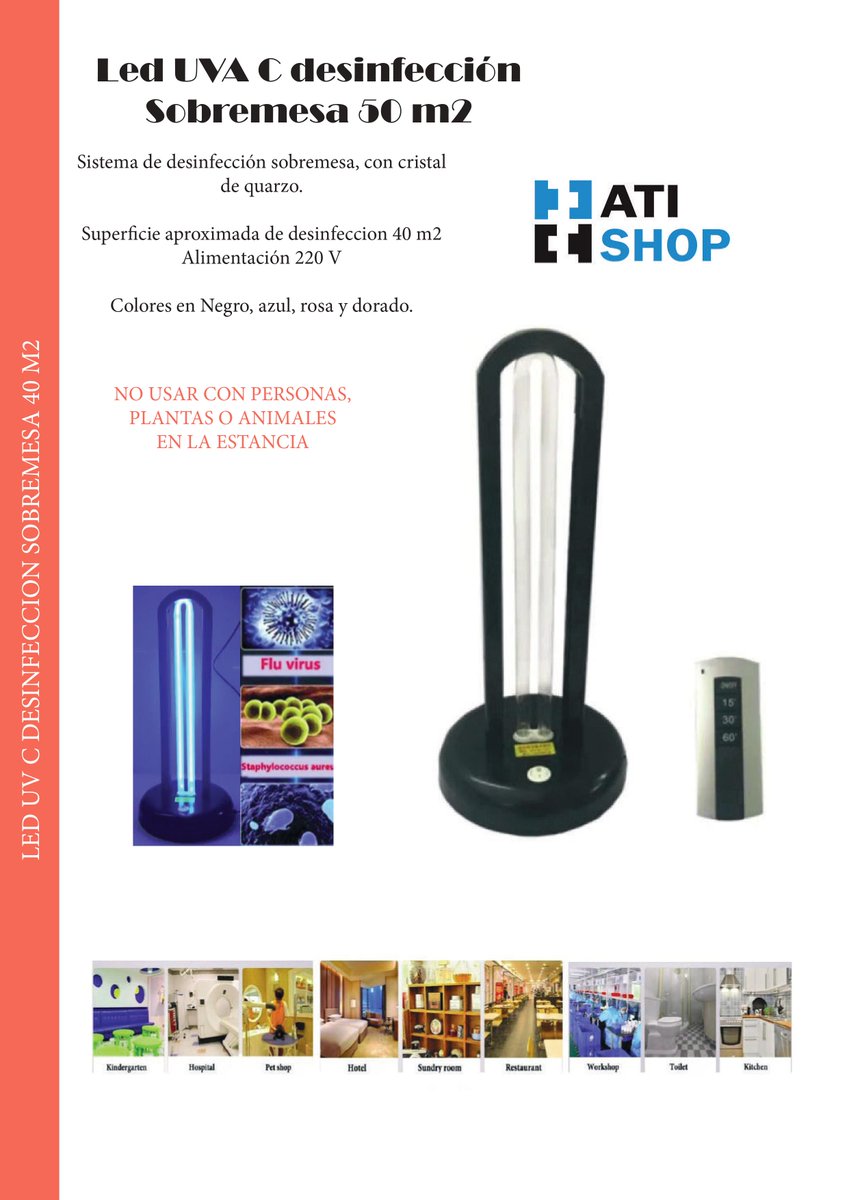 AtisystemShop's tweet image. Lampara de desinfección UVC de sobremesa, para estancias menores de 40 m2, desinfecta una estancia mediante la utilización de lamparas UVC, todas las superficies quedan desinfectadas en apenas 5 minutos de exposición.