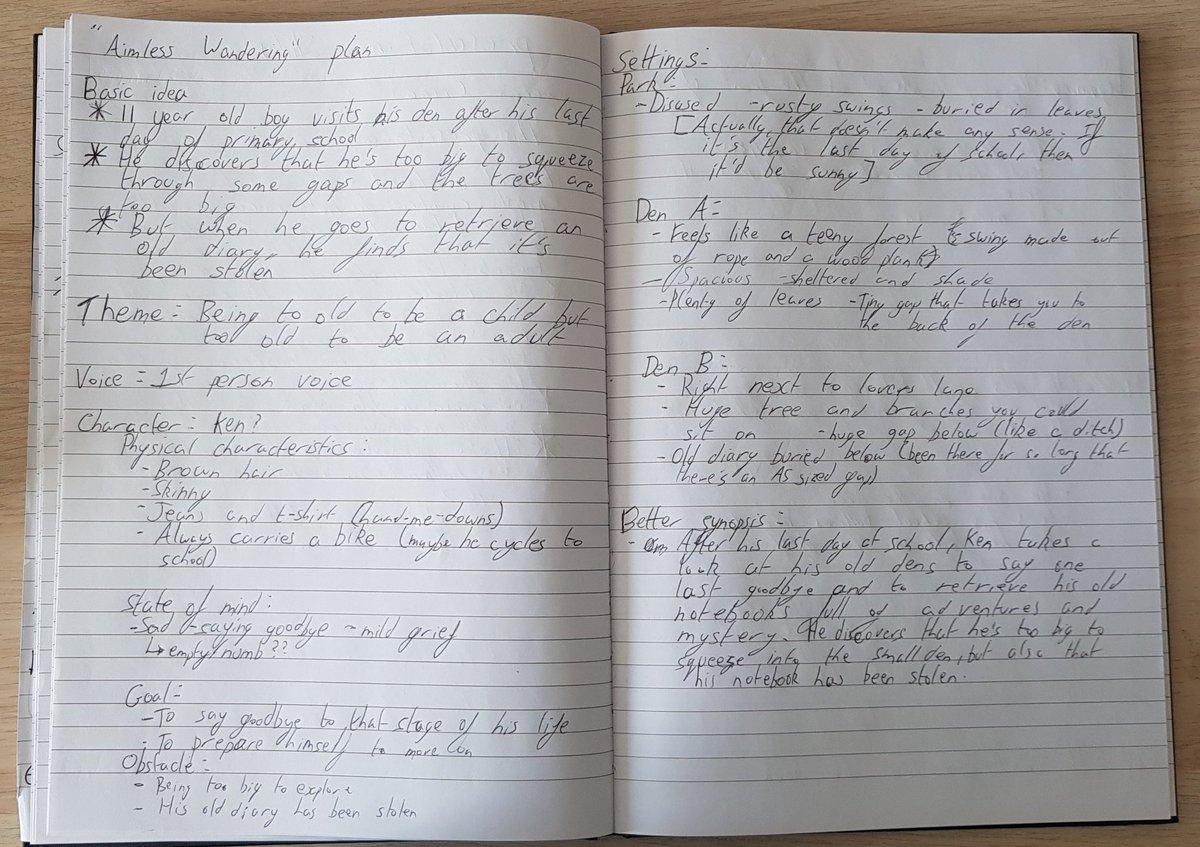 Planning:The important stuff to get down before I start the story is the theme, the setting, and the character. It's mostly bullet points and scribbles. This is my own way of getting an idea started  #WritingCommunity  #fiction  #firstdraft  #story