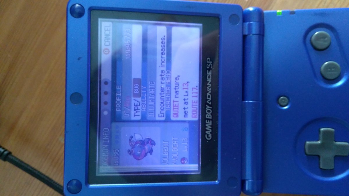 SEspurr's tweet photo. Was looking for a Volbeat with Illuminate in Pokémon Emerald for Safari Week, before I learnt that it only spawns 1% of the time. 4 Volbeat and over two hours later, finally have one. #Volbeat #SafariWeek #NotAShiny https://t.co/1m834spZiz