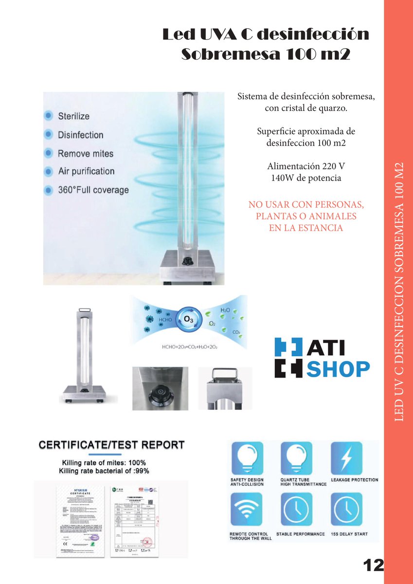 AtisystemShop's tweet image. Lampara de desinfección UVC de sobremesa para estancias de menos de 100 m2, desinfecta una estancia mediante la utilización de lamparas les UVC, todas las superficies quedan desinfectadas en apenas 5 minutos de exposición,