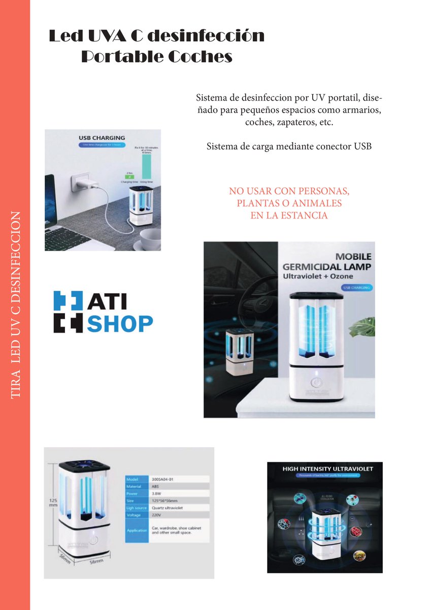 AtisystemShop's tweet image. Lampara de desinfeccion UVC para pequeñas estancios, su utilizacion esta pensada para desinfectar un armario, un coche, un camion.
El equipo se carga mediante un USB, desinfecta todas las superficies, de cualquier material.