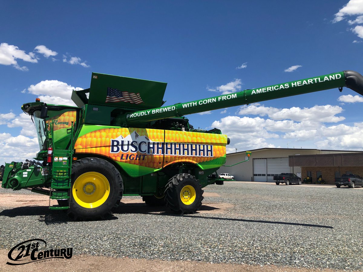 21CenturyEquip's tweet photo. Check it out! Our 2020 Demo Combine received a special wrap this week! We will be harvesting in style this year! 
Support American Farmers. 
#FortheFarmers
Thank you @BuschBeer for coordinating with us. https://t.co/2Ts6fu9Noc