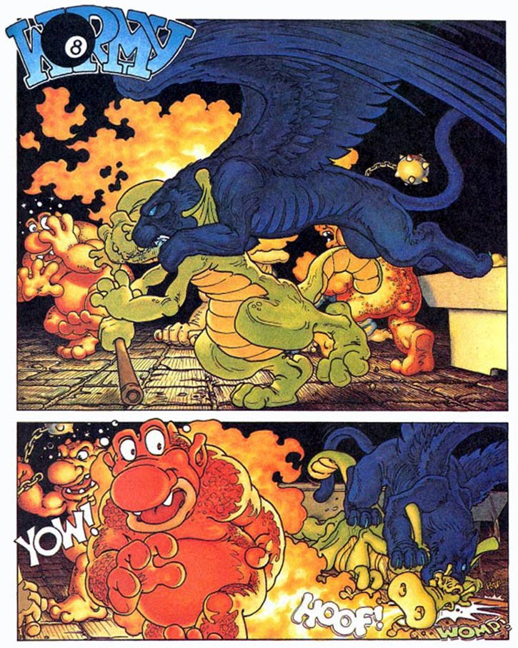 Wormy was, at least at first, a comic about a pool-hustling, shady dragon that ran in Dragon magazine for ten years. It was by David Trampier, credited as "Tramp."