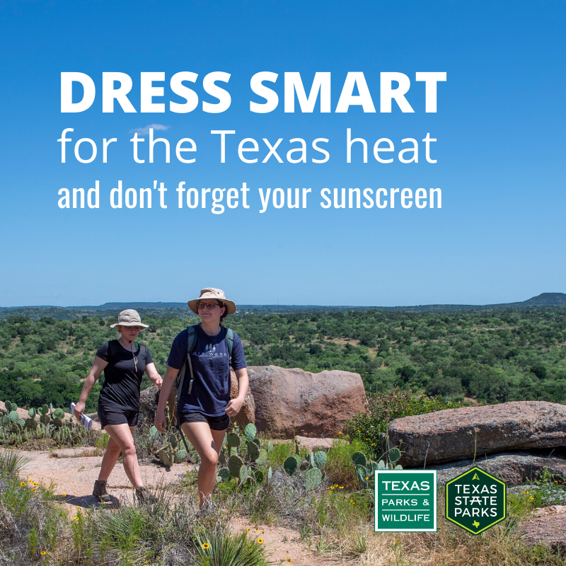 SanAngeloSP's tweet photo. Wear light, loose-fitting breathable clothing, a hat, good walking shoes, and a wet bandana. And don’t forget to use sunscreen. Apply liberally and frequently. https://t.co/pjcE1IeU6f