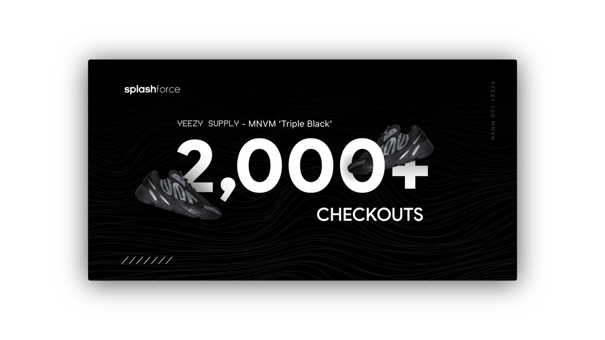Splashforcebot's tweet photo. Splashforce users wiped stock this morning with over 2,000+ checkouts on the Yeezy 700 MNVN release. Excited to wipe Zyon stock. 👀

Retweet &amp; Reply for a chance to win a renewal copy! 🌊 https://t.co/ctycJbsnPQ