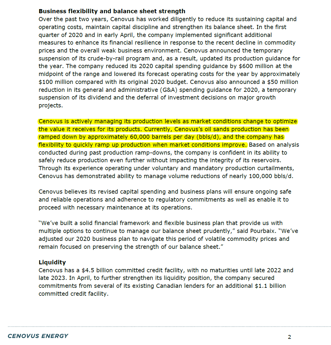  $CVE Christina Lake ramping back from the end of 2019 highs with the previously announced production cuts and temporary suspension of its crude-by-rail program.