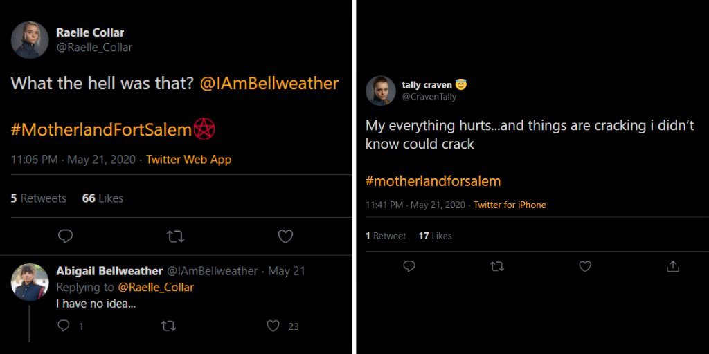 FortSalemVoice's tweet photo. Some action among the RP accounts... Might they be planning their own storyline for the hiatus? 
#MotherlandFortSalem 

xoxo 
Salem Voice https://t.co/C0MyyR6Hsi
