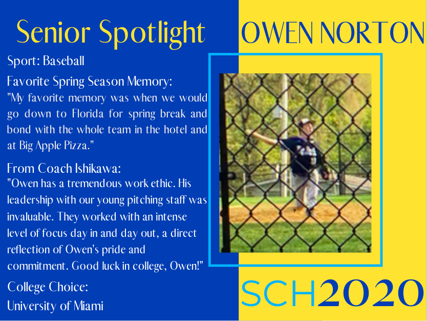 SCHBlueDevils's tweet photo. Welcome to the Senior Spotlight Series, highlighting our Spring Senior Athletes! Today's Spotlight is on Owen Norton! πππ#Classof2020 #SeniorSpotlight #SCHpride #SCHfamily #SCHbaseball #DiamondDevils #Ohana #GoBlueDevils @schacademy @sdruggan @DWilsonSCH ππ https://t.co/yUKsZBHNNy