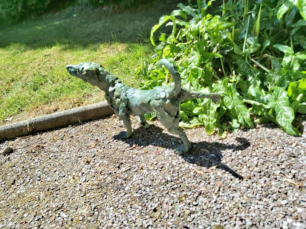 emmarodgersart's tweet photo. Have been working  on wax  dog inspired by @RileyArchive drawings and help by my studio Dachshund... please ignore the green! When cast in bronze will be peeing on my #salfordfirsts #Salford sculpture. https://t.co/4KzRejCuF1