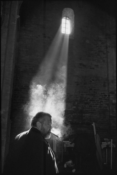 Every once in a while a set photographer takes an outstanding shot that could stand alone as a work of art. This happened more than once with Nicolas Tikhomiroff on the set of Orson Welles's Chimes at Midnight. This was taken in Spain in 1964.