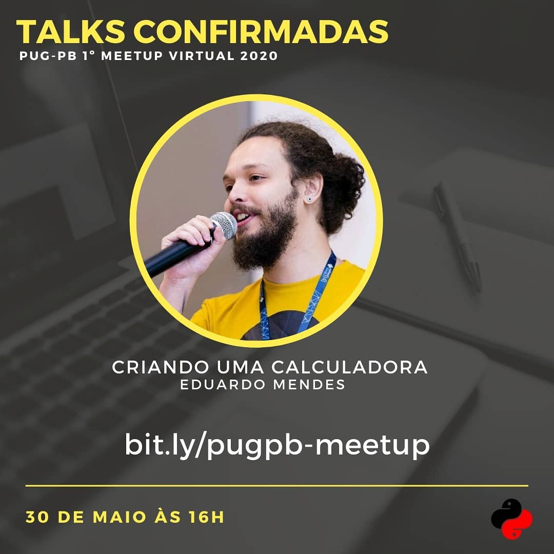 computacao_io's tweet photo. TALKS CONFIRMADAS!

Pessoal, o primero meetup online do Grupo de Usuários Python da Paraíba (@pug_pb) já está com as talks confirmadas. Vai ser no final do mês de maio (30/05) às 16h pelo youtube.

Link para o youtube: https://t.co/W58tuZ935H https://t.co/9xMmdIWG2n