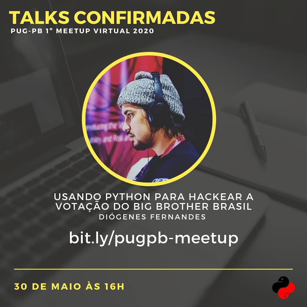 computacao_io's tweet photo. TALKS CONFIRMADAS!

Pessoal, o primero meetup online do Grupo de Usuários Python da Paraíba (@pug_pb) já está com as talks confirmadas. Vai ser no final do mês de maio (30/05) às 16h pelo youtube.

Link para o youtube: https://t.co/W58tuZ935H https://t.co/9xMmdIWG2n