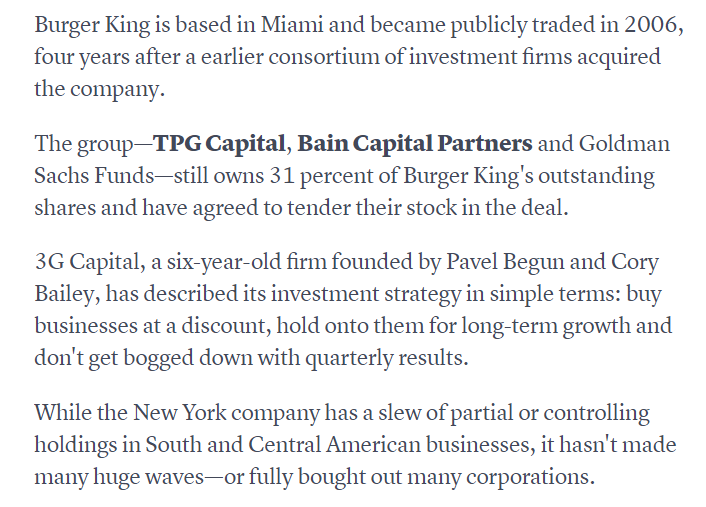 Who made out on the Burger King Deal? Goldman Sachs, TPG Capital, & Mitt Romney's Bain Capital Partners...  #ButNothingsHappening