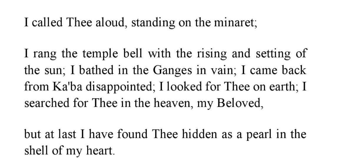 So how about some caveat?We can do caveat. Sure we can. Even on Twitter. Buckle up.1) The idea that you find God in your heart, that is a classic Sufi idea and frequently found. One of the loveliest expressions is that of the 20th century South Asian Sufi, Hazrat Inayat Khan.