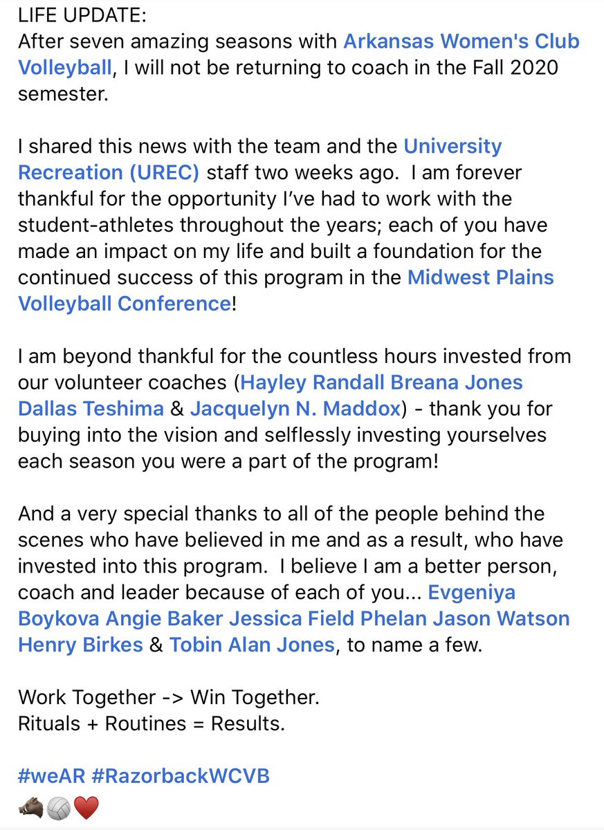 cstrok's tweet photo. Thank you for seven amazing seasons, @razorbackwcvb!
Work Together -> Win Together
Rituals + Routines = Results
#weAR #RazorbackWCVB #YuhYuh https://t.co/3o6MwiTL7h