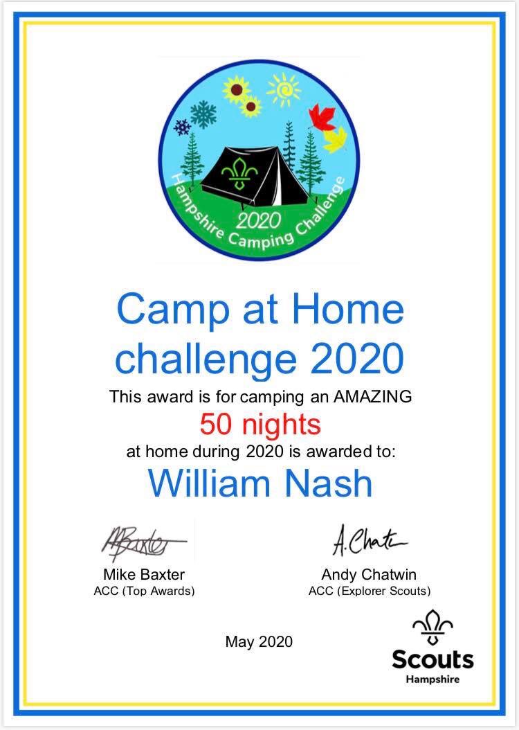 Congratulations to William for being the first Scout to complete 50 nights away for our Camping Challenge! Check out hsawards.org/camping for more details and to sign up for your badge.
