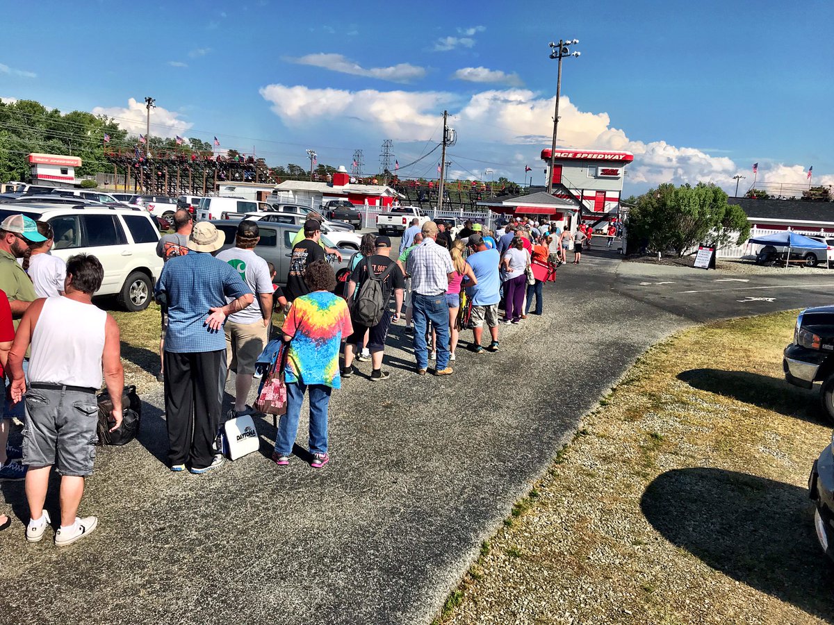 The line to get into the Ace Speedway in Altamahaw, N.C., where the pandemic seems to be of little concern here.