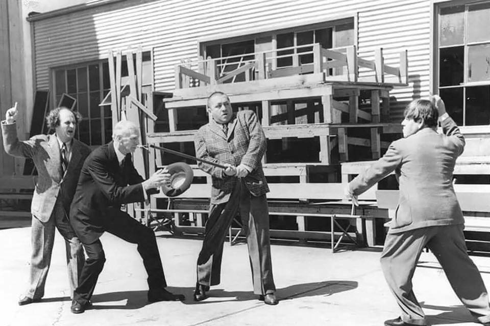 baseballinpix's tweet photo. Connie Mack and the Three Stooges in Anaheim during Spring Training, 1942. https://t.co/nvwIXbvU4A