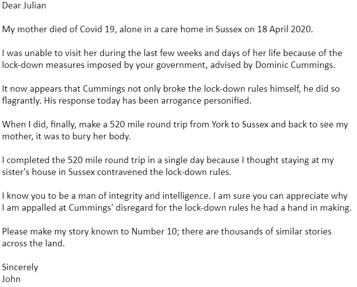This is the email I have just sent to my local Conservative MP. #DominicCummings