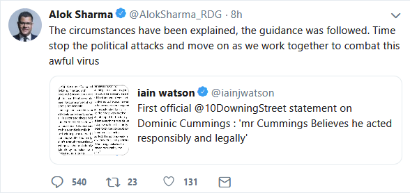 5. Matt Hancock (tweet)6. Alok Sharma (tweet)7. Gavin Williamson (retweet of MH tweet)8. Brandon Lewis (multiple tweets)