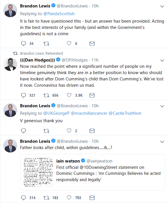 5. Matt Hancock (tweet)6. Alok Sharma (tweet)7. Gavin Williamson (retweet of MH tweet)8. Brandon Lewis (multiple tweets)