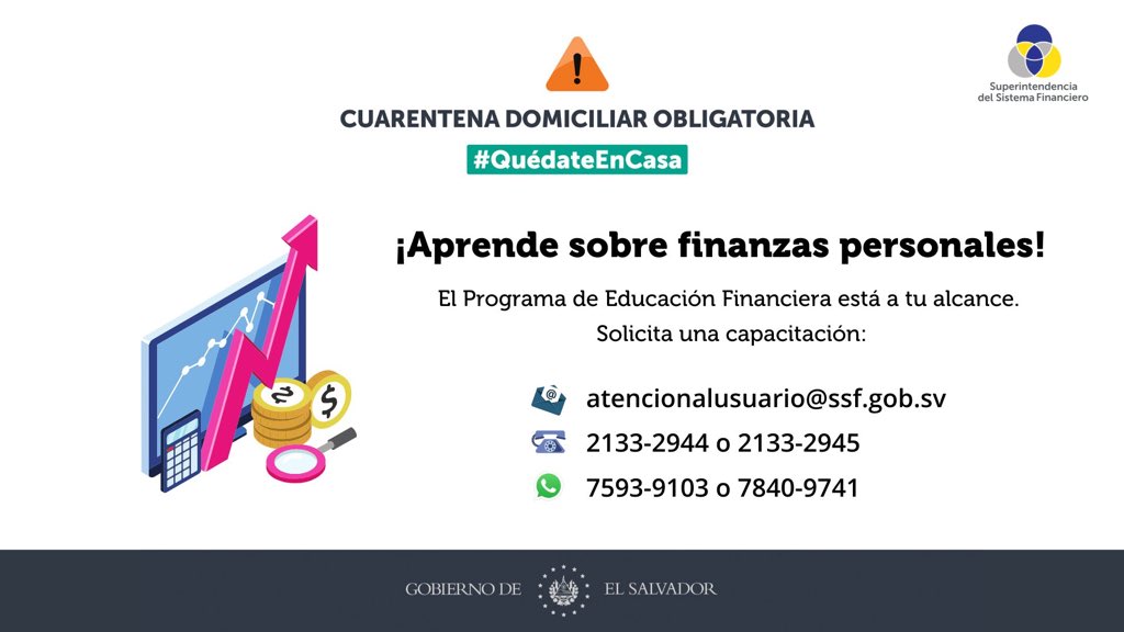 SSF_ElSalvador's tweet photo. Durante esta emergencia hay que tomar medidas que protejan nuestro bolsillo. Si buscas asesoría grupal para manejar tus finanzas personales, nuestro equipo de Educación Financiera se pone a tu servicio. 

Contáctanos para solicitar capacitaciones, talleres o charlas virtuales. https://t.co/xxMxWJnvZi