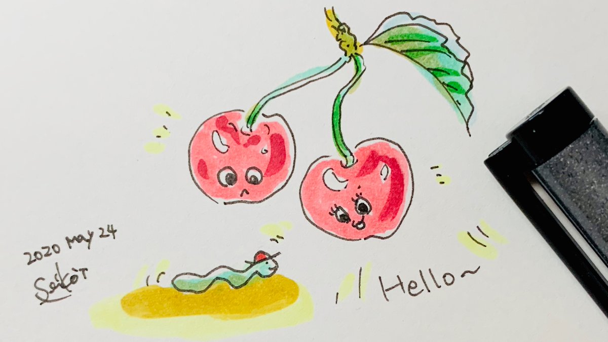 田口誠子 Seikontv イラスト毎日投稿day19 Hello チェリーが美味しい季節になりましたね 朝活 おはようございます 毎日投稿 モーニング チェリー フルーツ Cherry 挨拶運動 Hello Illustrator Artist Seikon Art イラスト