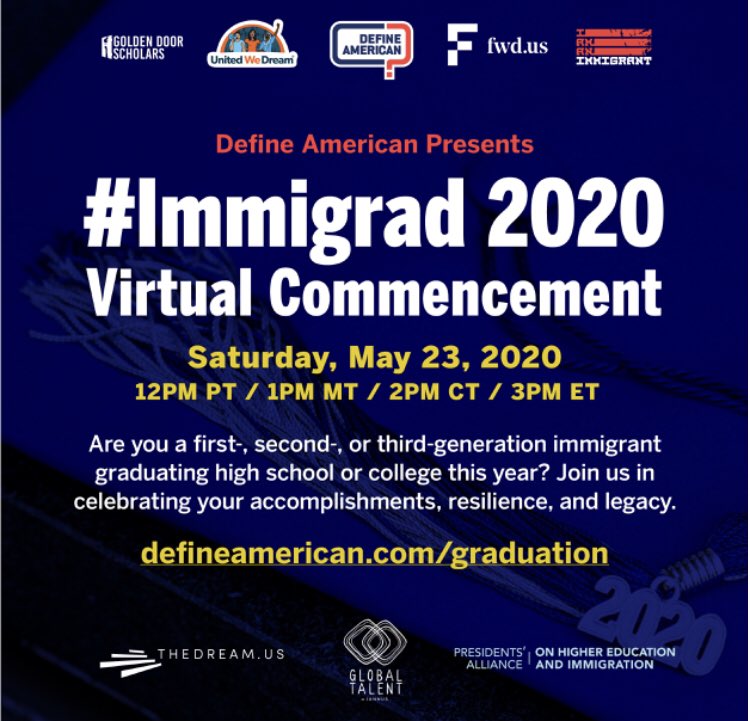 thenyic's tweet image. Our stories and our families’ stories are the American story. Tune in on your favorite social media platform on Saturday, May 23 at 3pm ET as @DefineAmerican, @FWDus, @GoldenDoorSchol and @UNITEDWEDREAM celebrate the resiliency and legacy of #Immigrads across the country.