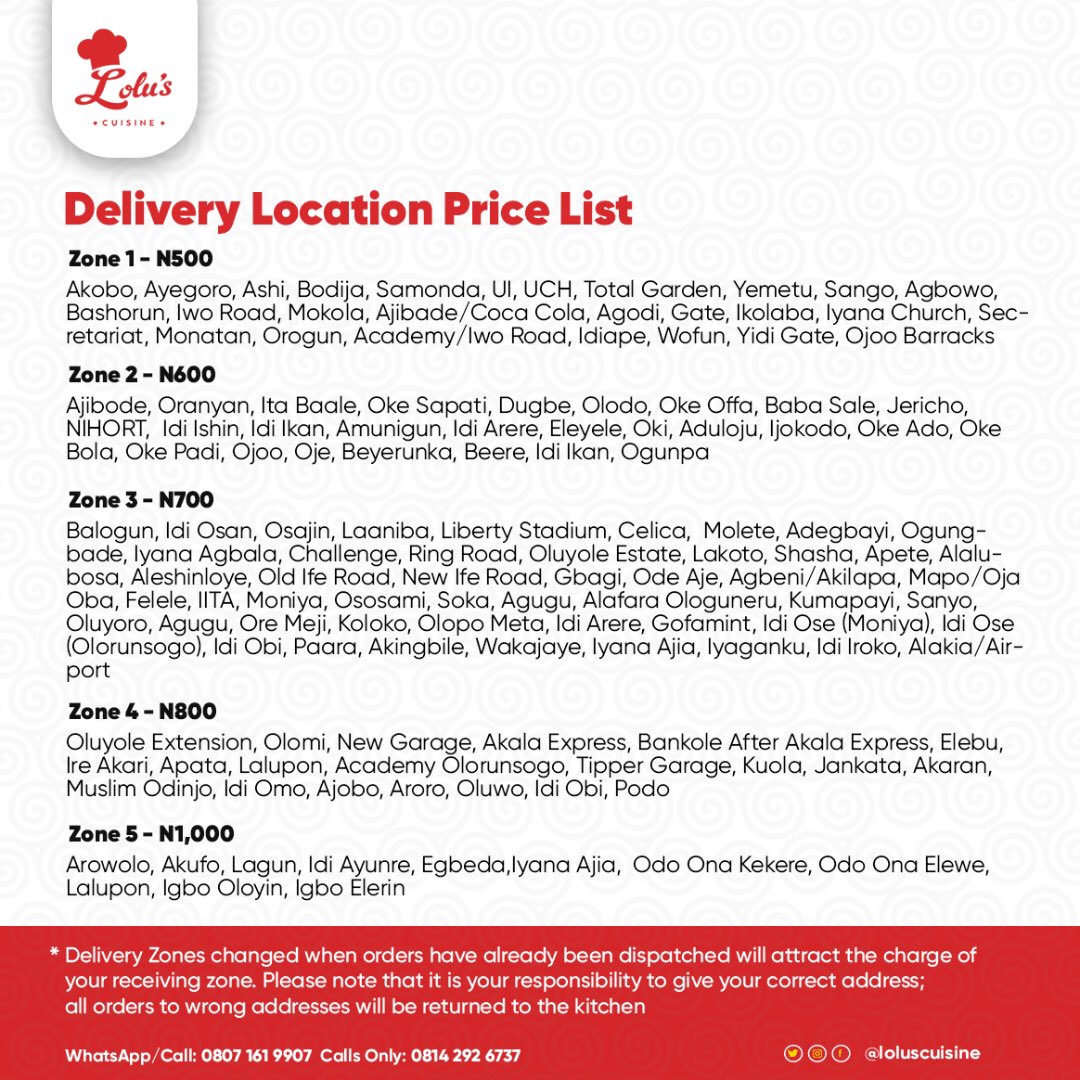 •Small chops Tray menu•Small chops plate menu•Terms of Operation•Bike Delivery price list (we deliver to every area in Ibadan, please notify us if you don’t see your location listed below)Pls RETWEET this thread