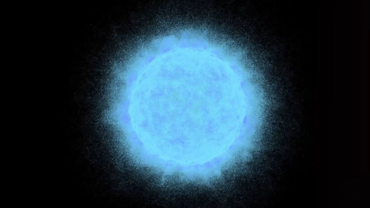 R136A1 : 10 fois plus petite que l’étoile du Pistolet, cette étoile émet par seconde 8 700 000 fois plus d’énergie que le Soleil. Elle est près de 315 fois plus massive que lui et sa température de surface est tellement élevée qu’elle nous apparaît de couleur bleue/violette.