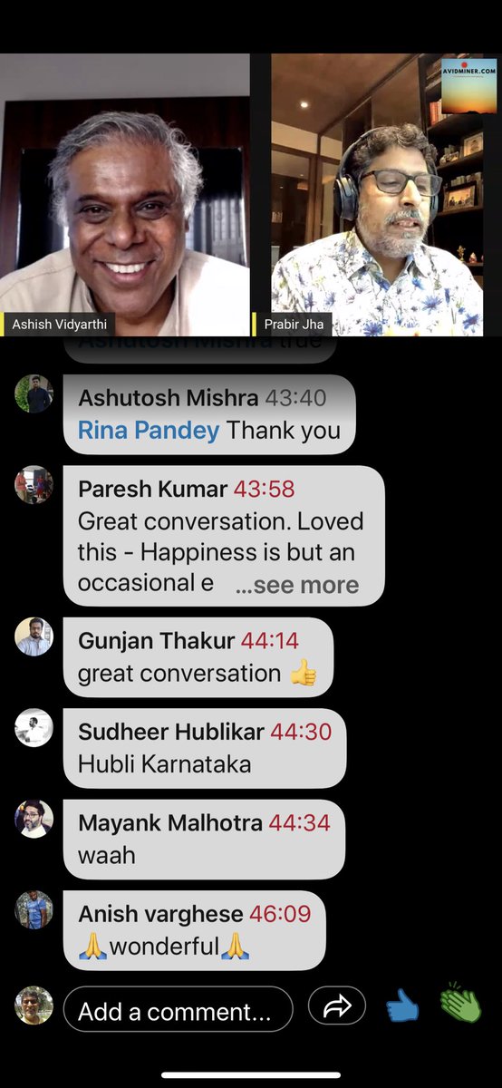 PrabirJha's tweet image. Thank you @AshishVid for a super free flow conversation. We meandered through various sensitive aspects that impact all our lives. And of course the reinforcement that we must make our lives count more than what we assume. #PrabirInsights