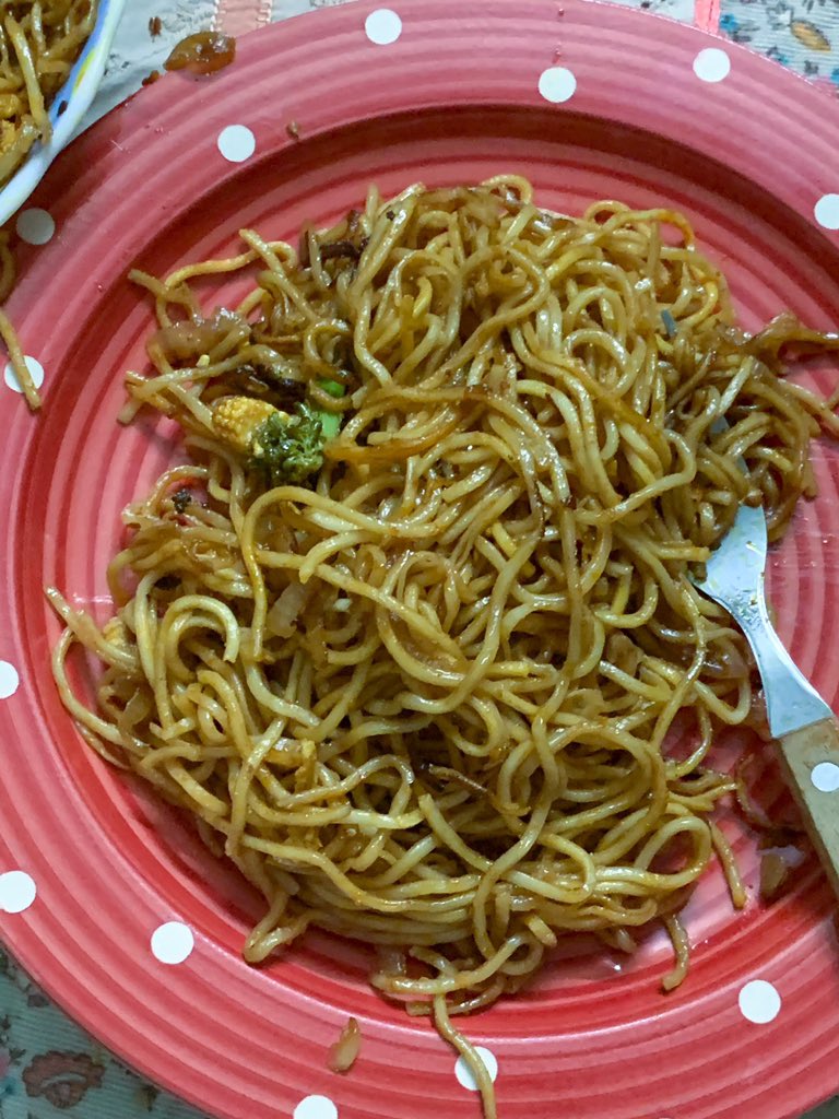 Even dinner was delicious today. Spicy noodles and sausages sautéed in chilli oil . Tomorrow might me khichdi for all I know 