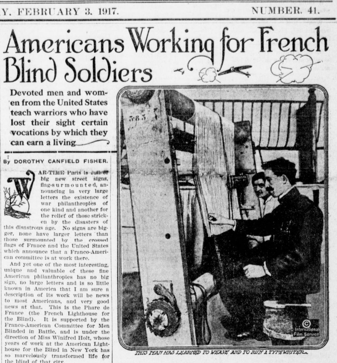 In 1916 the Fishers moved to France to service the Great War. John worked for the ambulance service while Dorothy engaged in relief programs. She established a home for refugee children, a Braille Press for blinded veterans to work &edited a war magazine for disabled soldiers.