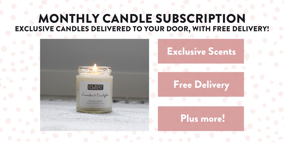 RowbertUK's tweet photo. 🎁 MONTHLY CANDLE SUBSCRIPTION ✨

You can now sign up to our Candle Club and receive a gorgeous scented candle, delivered to your door every month! 😍

✔ Exclusive scents
✔ Free delivery (every month!)
✔ Handmade just for you
✔ Plus more!

Sign up → https://t.co/yc42JC0AGt https://t.co/1DfyuepgB7
