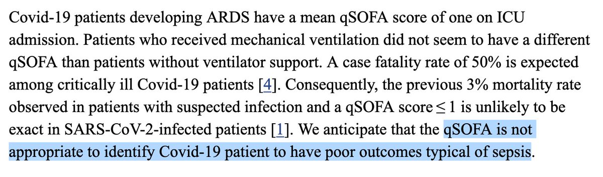 As for the “quick &̶ ̶d̶i̶r̶t̶y̶ SOFA” score, … hmmm, why is mentioned at all, as it has been established that it is not appropriate to identify Covid-19 patients to have poor outcomes typical of sepsis? https://www.ncbi.nlm.nih.gov/pmc/articles/PMC7167215/