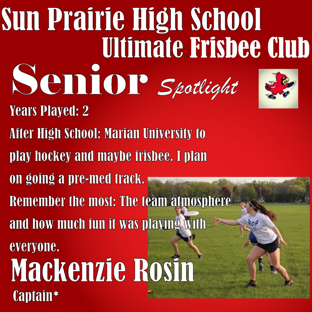 Since we didn't get to have a season this year, we wanted to  something special for our seniors.

First up is <a href="/mackenzie_rosin/">Mackenzie Rosin</a>. Captain extraordinaire and the first choice for a universe point line. She can do it all, offense, defense, get injured and still cheer her heart out.