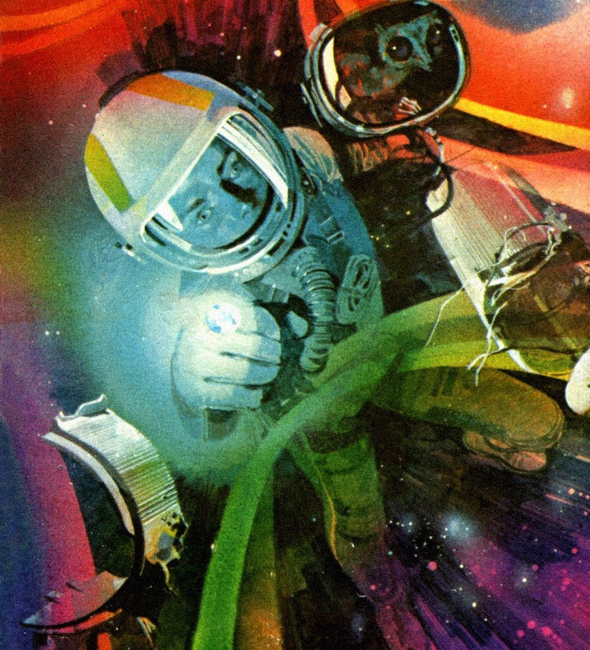 Andre Norton’s 'The Zero Stone' makes a return to the Space Cat Saturday thread with this 1977 cover by John Raynes. Yes, the cat here looks like a lemur -- it was a cat, but ate a seed that mutated it into an ancient telepathic alien named Eet. Happens to the best of us.