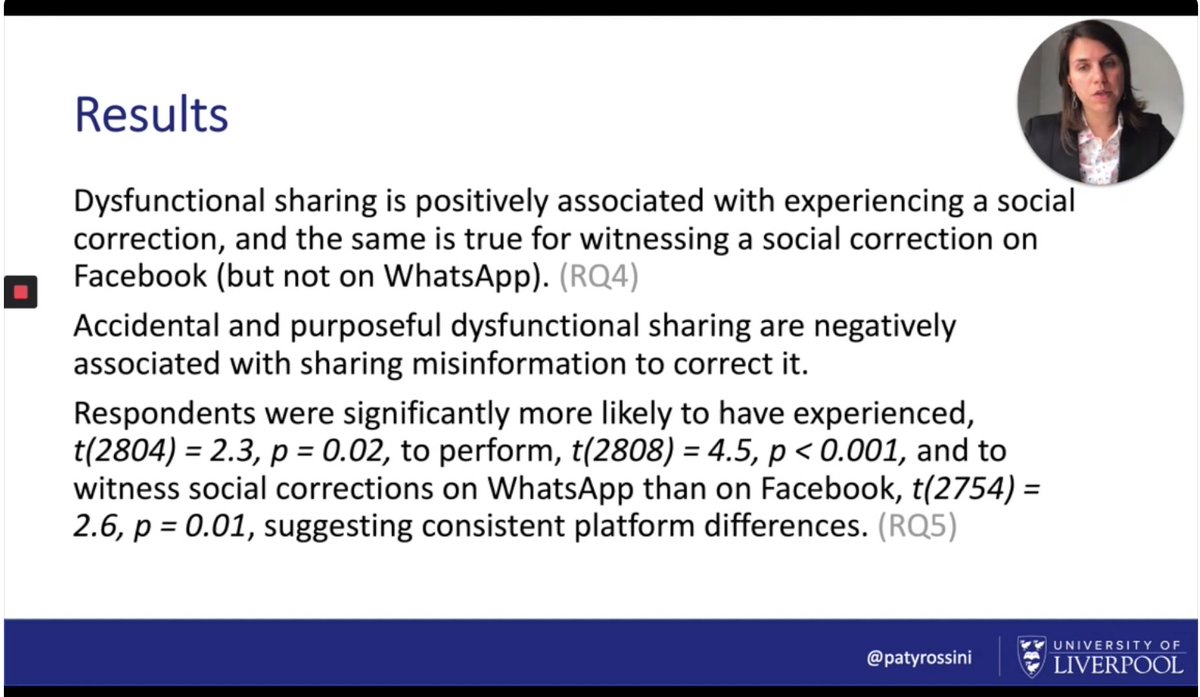 We also investigate the role of social corrections - being corrected, correcting others, and witnessing corrections - and find that those are significantly more common on WhatsApp than on Facebook -- perhaps due to conversations being private and among closer ties