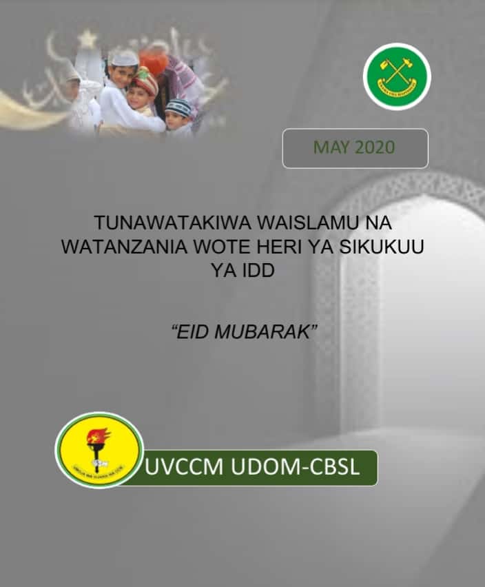 uvccmslcobe's tweet photo. Eid El-fitr Mubarak kwa watanzania wote.
#tukumbuke kufuata maelekezo yote yanayotolewa na wataalamu wa afya ili kuepula maambukizi mapya ya COVD-19 https://t.co/ZjGirVSE6M