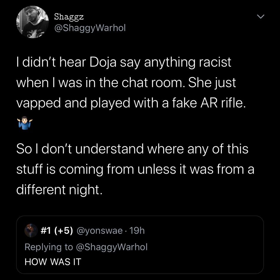 doja just wanted to chat as regular person. there is no problem in a artist wanting to be anonymous sometimes.