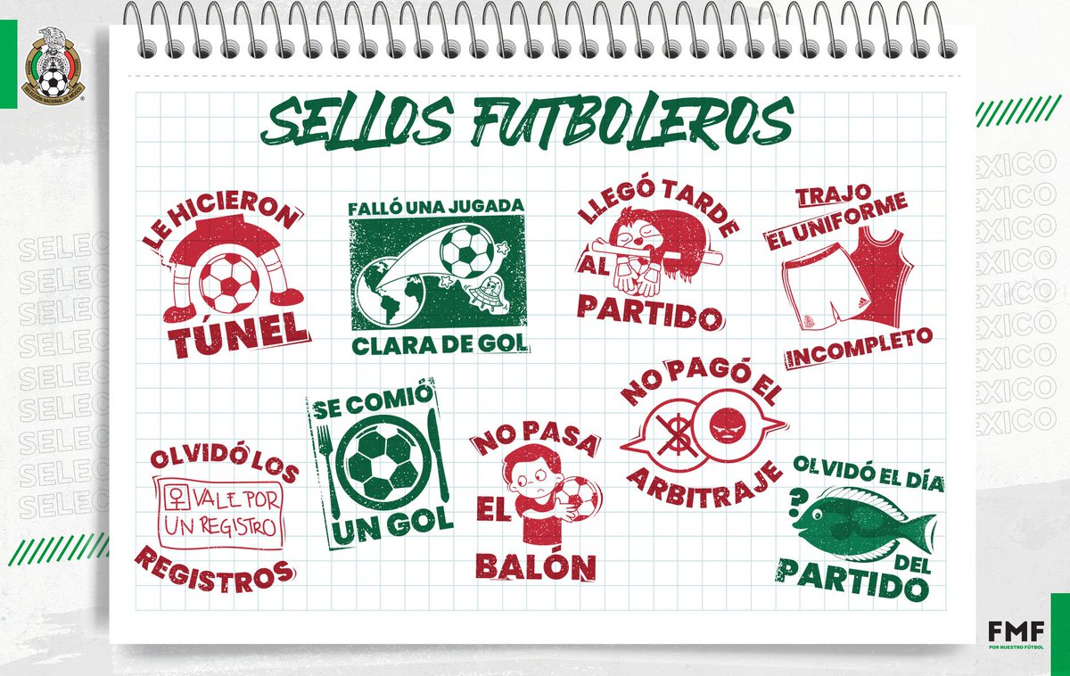 miseleccionmx's tweet photo. ¡Hoy es #DíaDelEstudiante y no podemos olvidar los famosos sellos! 😄 📒

¿Cuáles serían los suyos, Incondicionales? 👇🏻 💚 ⚽️

#FMFporNuestroFútbol https://t.co/TRiBSpBh0G