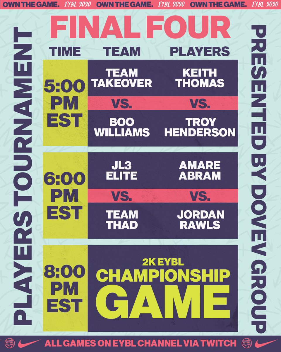 ontheway7654's tweet photo. HOW TO WATCH 👾👀 Game 1 of 3 begins at 5pm EST #Final4 @NikeEYB
.
Follow @ecircuitgaming 🎮 Results/Streams/Info can be found at https://t.co/0zy3TYsbf9 #nikeeybl #dvgroup #ecircuit https://t.co/Uh5yaXnJf0