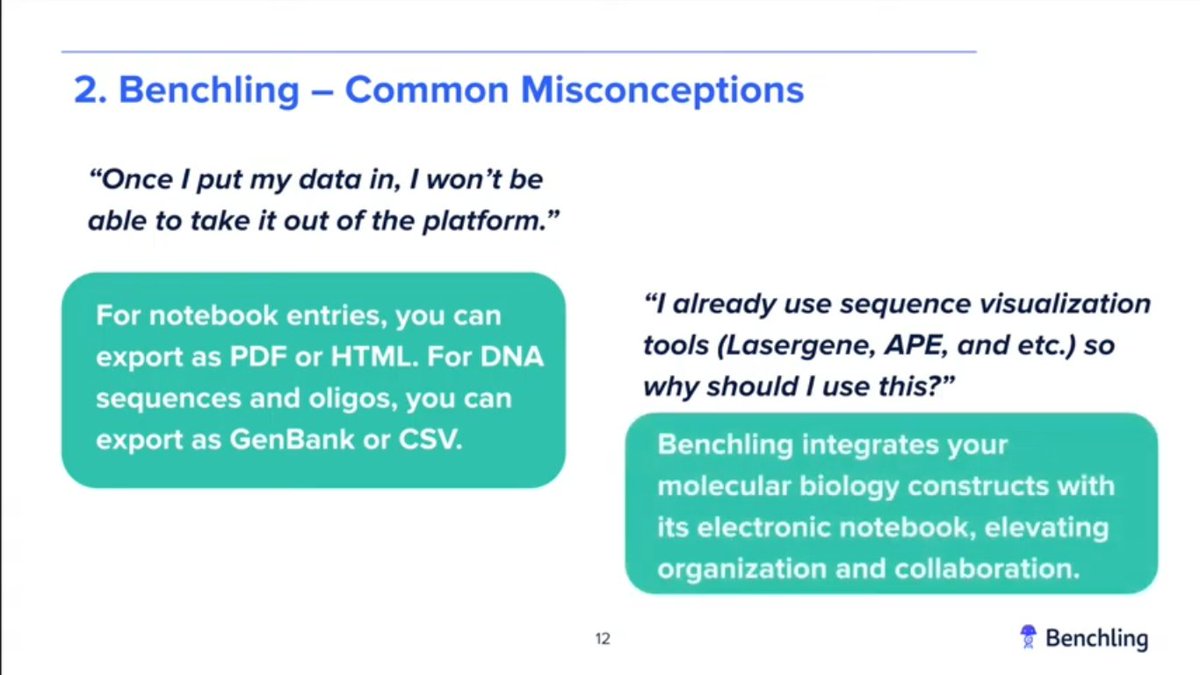  #Benchling offers two main products: electronic lab notebooksuite of microbiology design toolsIt’s free for academic use and also there are special perks for all iGEM teams:  http://2020.igem.org/Sponsors/Benchling(5/9)